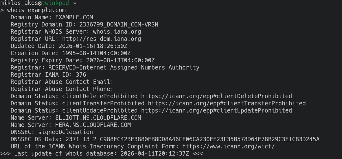 output of whois example.com